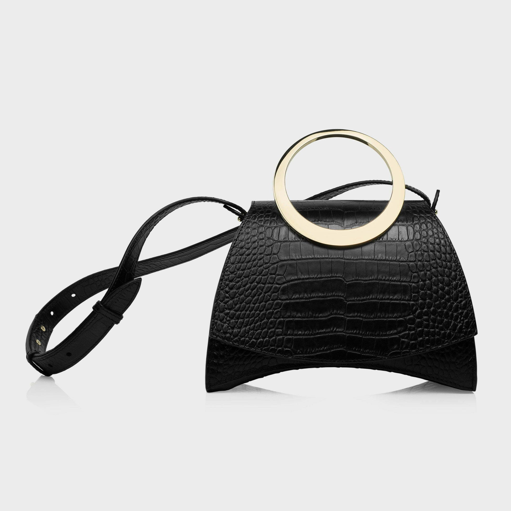 Maestoso Enso Mini Black Croco Leather Handbag