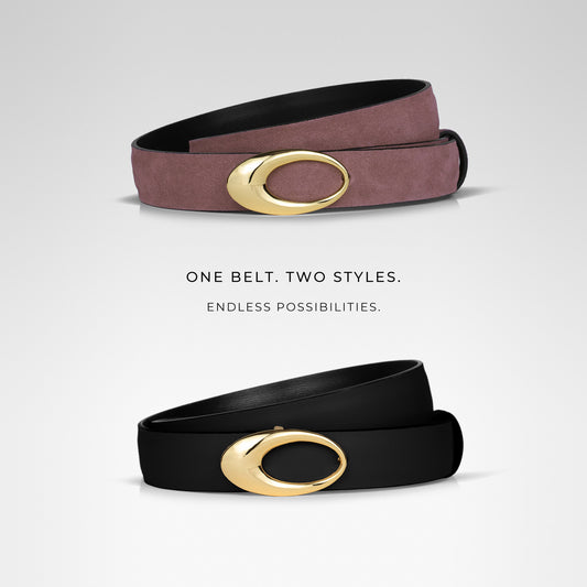 INFINITY REVERSIBLE BELT • ROSE BROWN SUEDE